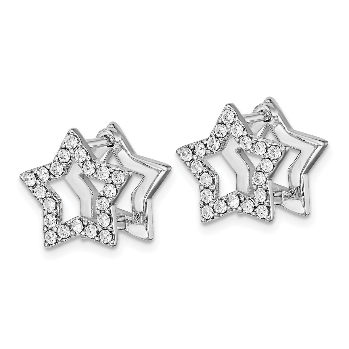 Sterling Silver Star Hoop Earrings with Cubic Zirconia and Yellow Enamel Backing
