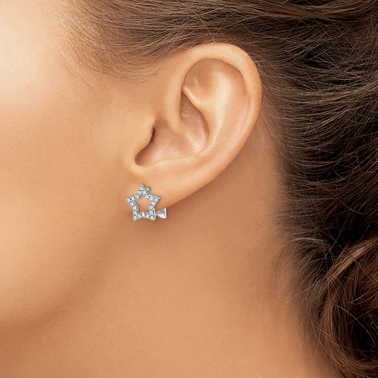 Sterling Silver Star Hoop Earrings with Cubic Zirconia and Yellow Enamel Backing