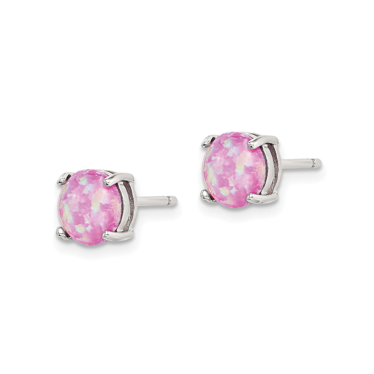 Sterling Silver Stud Earrings with Round Cut Created Opal in White, Blue, and Pink