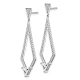 Sterling Silver Drop Earrings with Cubic Zirconia, Trillion Cut, Geometric Design, Long Dangle