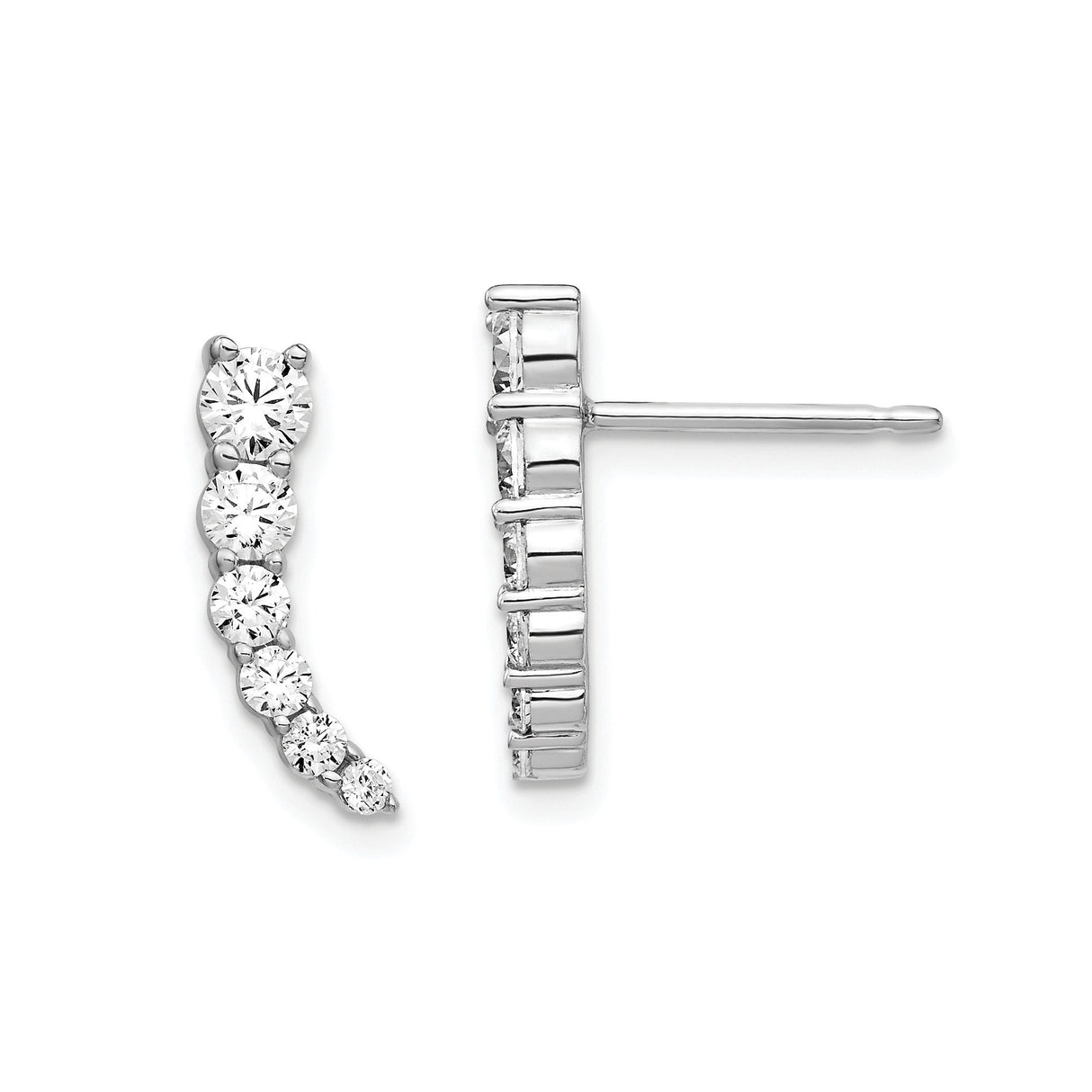 Sterling Silver Climber Earrings with Graduated Cubic Zirconia, Modern Linear Design for Women