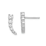 Sterling Silver Climber Earrings with Graduated Cubic Zirconia, Modern Linear Design for Women