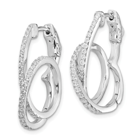 Sterling Silver Hoop Earrings with Cubic Zirconia, Twisted Overlapping Design