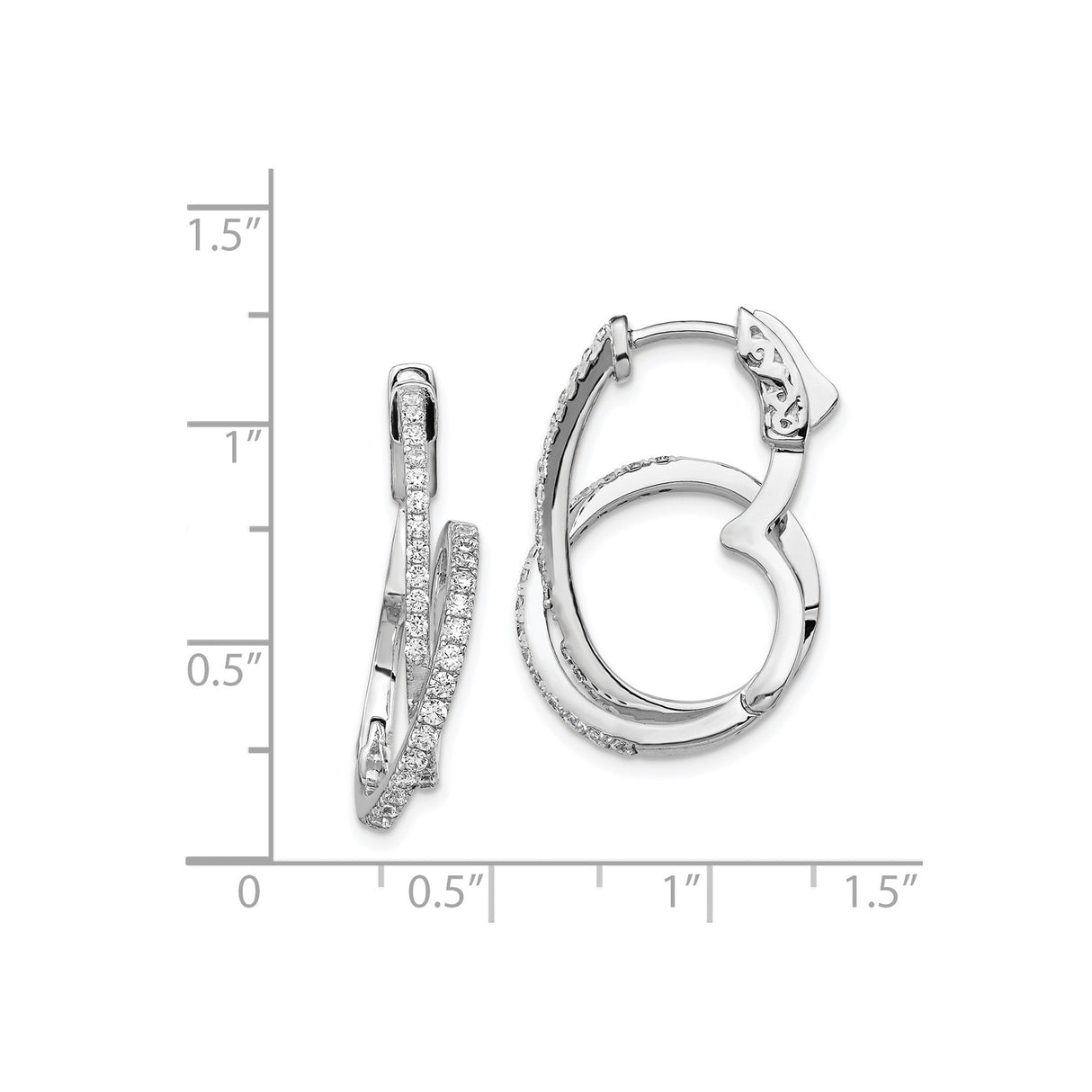 Sterling Silver Hoop Earrings with Cubic Zirconia, Twisted Overlapping Design