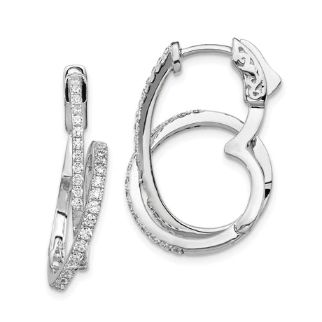 Sterling Silver Hoop Earrings with Cubic Zirconia, Twisted Overlapping Design