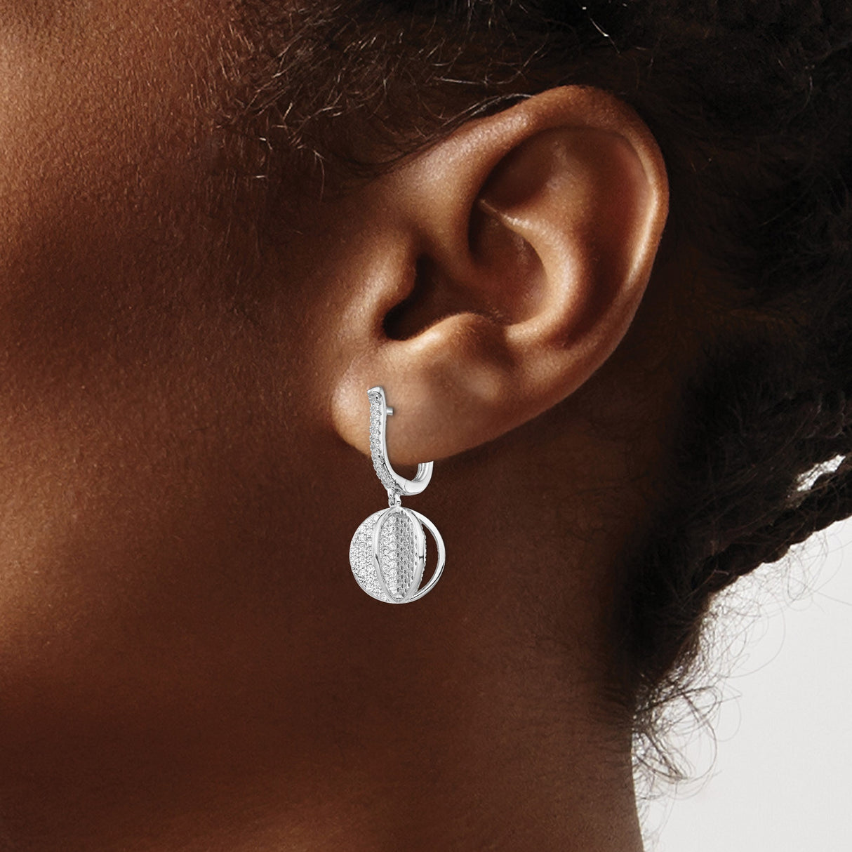 Sterling Silver Dangle Earrings with Cubic Zirconia, Open Sphere Drop Design