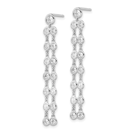 Sterling Silver Drop Earrings with Cascading Cubic Zirconia Bezel Set Design