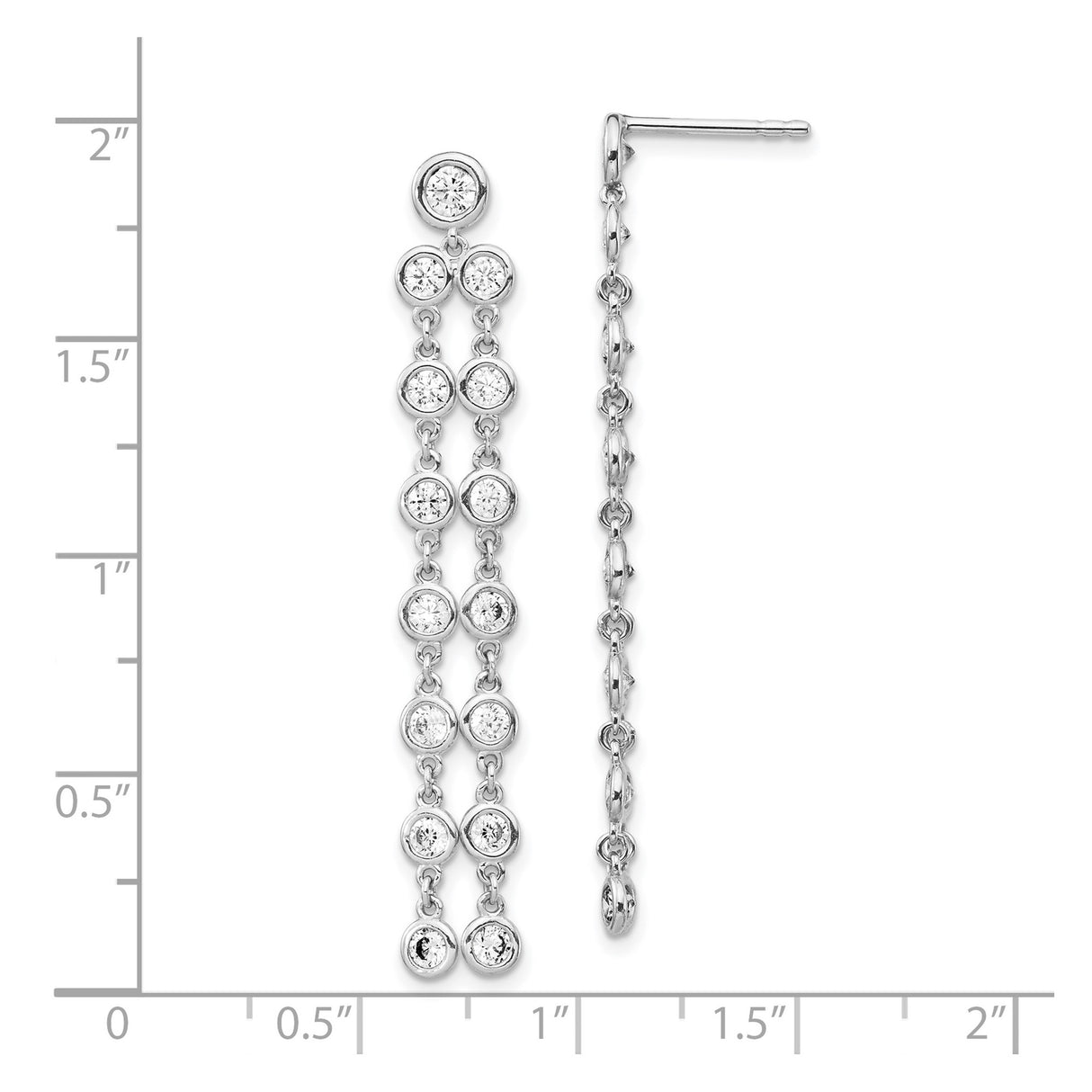 Sterling Silver Drop Earrings with Cascading Cubic Zirconia Bezel Set Design