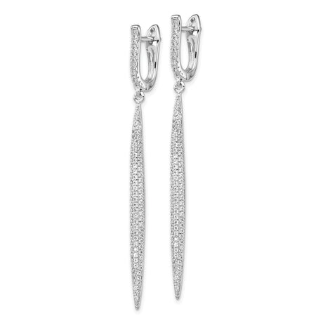 Sterling Silver Long Tapered Spike Earrings with Cubic Zirconia, Modern Linear Dangle Design