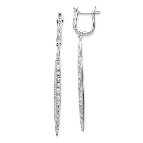Sterling Silver Long Tapered Spike Earrings with Cubic Zirconia, Modern Linear Dangle Design