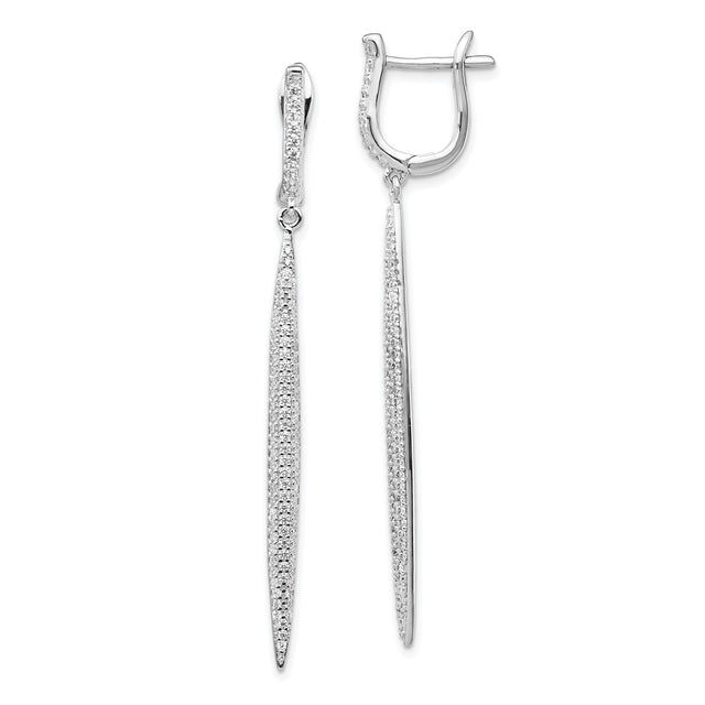 Sterling Silver Long Tapered Spike Earrings with Cubic Zirconia, Modern Linear Dangle Design