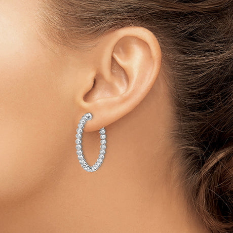 Sterling Silver Hoop Earrings with Bezel Set Cubic Zirconia, Polished Eternity Design