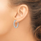 Sterling Silver Hoop Earrings with Round Bezel Set Cubic Zirconia, In and Out Design