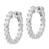 Sterling Silver Hoop Earrings with Baguette Cubic Zirconia, Channel Set Geometric Design