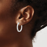 Sterling Silver Hoop Earrings with Baguette Cubic Zirconia, Channel Set Geometric Design