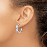 Sterling Silver Hoop Earrings with Channel-Set Baguette Cubic Zirconia, Rhodium Plated