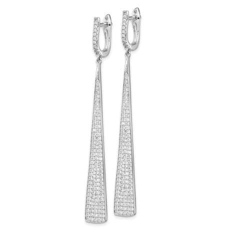 Sterling Silver Drop Earrings with Cubic Zirconia, Tapered Bar Modern Dangle Design