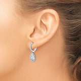 Sterling Silver Teardrop Dangle Earrings with Cubic Zirconia and Vintage Scrollwork Leverback