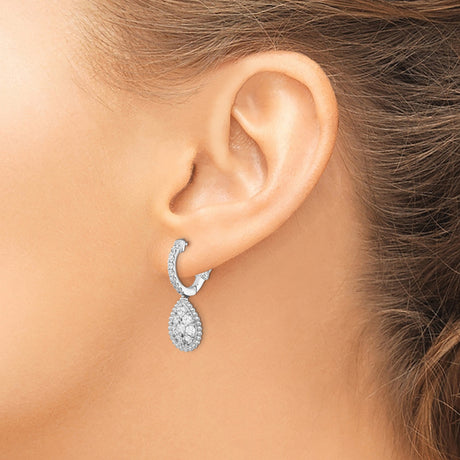 Sterling Silver Teardrop Dangle Earrings with Cubic Zirconia and Vintage Scrollwork Leverback