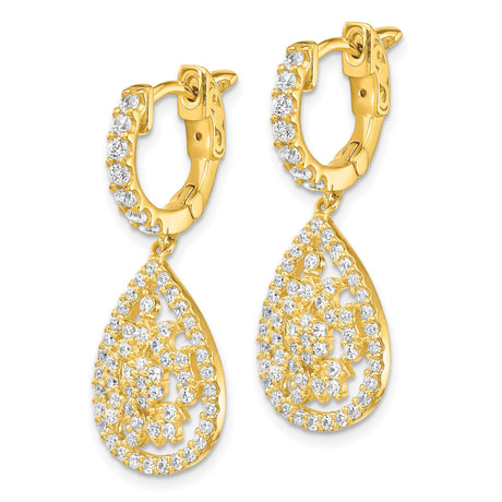 Sterling Silver Teardrop Dangle Earrings with Cubic Zirconia and Filigree Floral Design
