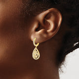 Sterling Silver Teardrop Dangle Earrings with Cubic Zirconia and Filigree Floral Design