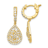 Sterling Silver Teardrop Dangle Earrings with Cubic Zirconia and Filigree Floral Design