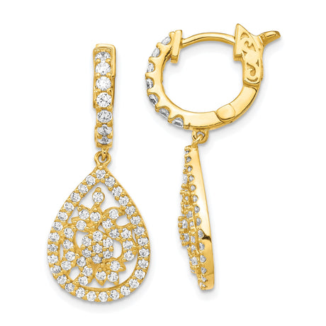 Sterling Silver Teardrop Dangle Earrings with Cubic Zirconia and Filigree Floral Design