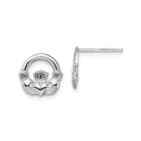 Sterling Silver Claddagh Stud Earrings, Irish Celtic Heart, Hands and Crown Design for Women