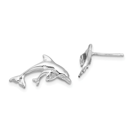 Sterling Silver Dolphin Stud Earrings with Mother and Baby Ocean Theme Design