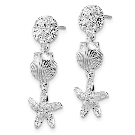 Sterling Silver Dangle Earrings with Sand Dollar, Seashell, and Starfish Charms, Coastal Theme
