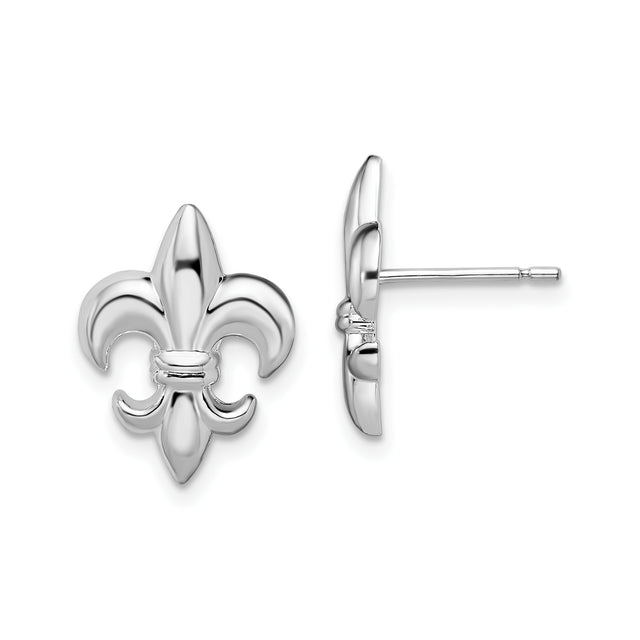 Sterling Silver Fleur de Lis Stud Earrings, Classic Lily Symbol European Style