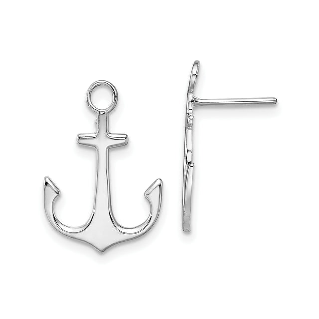 Sterling Silver Anchor Stud Earrings, Polished Nautical Design for Women