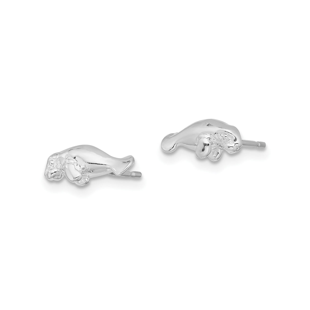 Sterling Silver Manatee Stud Earrings, Detailed Sea Animal Coastal Jewelry for Ocean Lovers