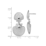 Sterling Silver Dangle Earrings with Double Seashell Design, Textured Ocean-Inspired Style
