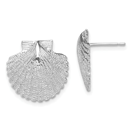 Sterling Silver Scallop Shell Stud Earrings, Coastal Nautical Theme for Women