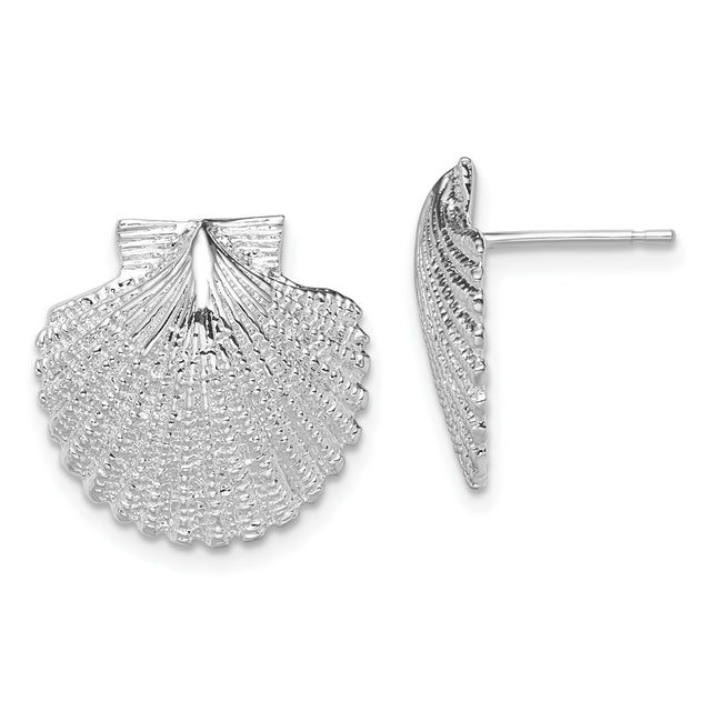 Sterling Silver Scallop Shell Stud Earrings, Coastal Nautical Theme for Women