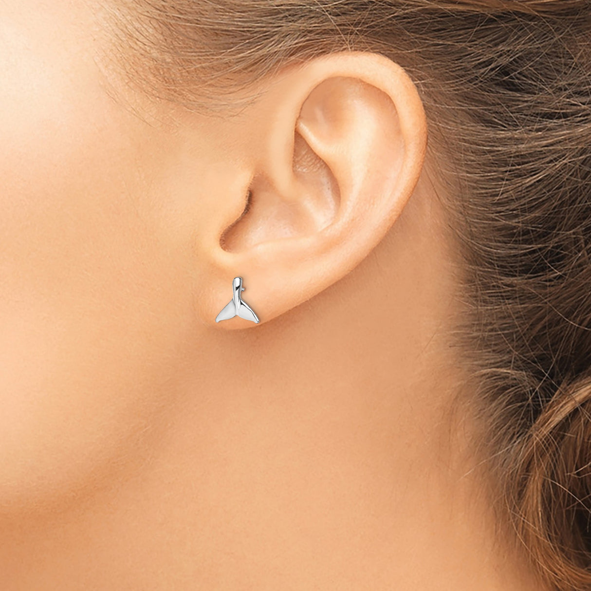 Sterling Silver Whale Tail Stud Earrings Minimalist Ocean