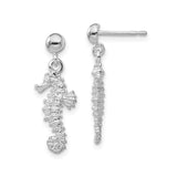 Sterling Silver Seahorse Dangle Earrings, Ocean Inspired Nautical Beach Jewelry for Women