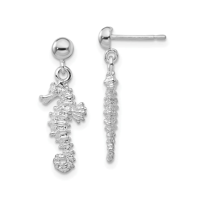 Sterling Silver Seahorse Dangle Earrings, Ocean Inspired Nautical Beach Jewelry for Women