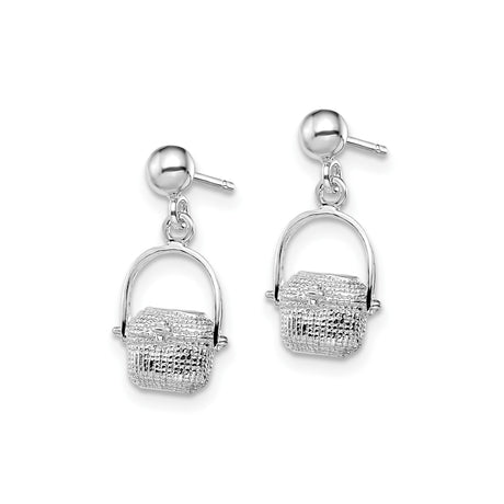 Sterling Silver Picnic Basket Charm Dangle Earrings, Vintage Cottagecore Style for Women