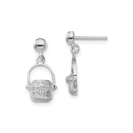 Sterling Silver Picnic Basket Charm Dangle Earrings, Vintage Cottagecore Style for Women