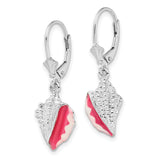 Sterling Silver Dangle Earrings with Pink and White Enamel Conch Shell Charms, Beach Theme Jewelry