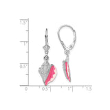 Sterling Silver Dangle Earrings with Pink and White Enamel Conch Shell Charms, Beach Theme Jewelry