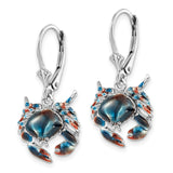 Sterling Silver Drop Earrings with Enamel Blue Crab Design, Nautical Ocean Theme for Women