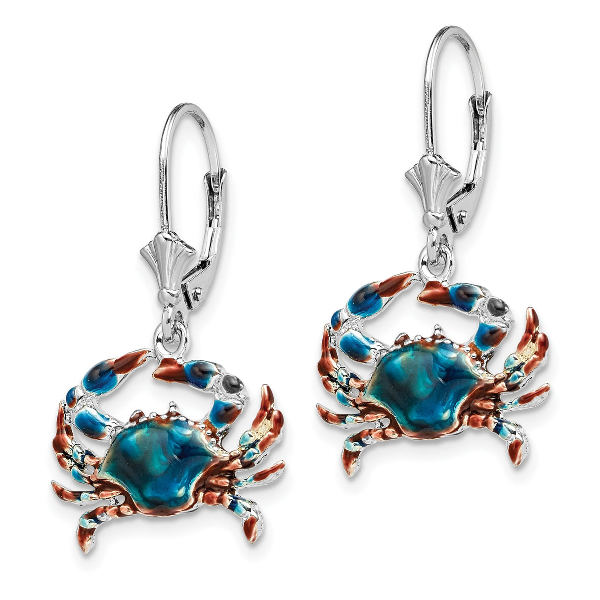 Sterling Silver Drop Crab Earrings with Blue Enamel, Nautical Beach Style for Women