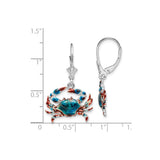 Sterling Silver Drop Crab Earrings with Blue Enamel, Nautical Beach Style for Women