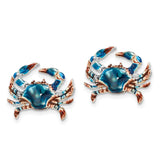 Sterling Silver Crab Stud Earrings with Blue Enamel, Nautical Ocean Theme