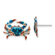 Sterling Silver Crab Stud Earrings with Blue Enamel, Nautical Ocean Theme