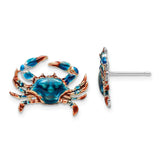 Sterling Silver Crab Stud Earrings with Blue Enamel, Nautical Ocean Theme
