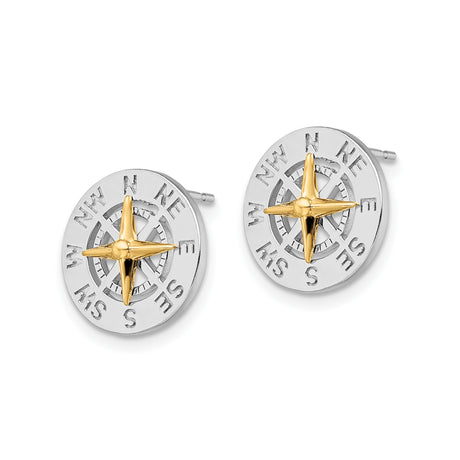 Two-Tone Compass Earrings Silver And 14K Gold With Markings